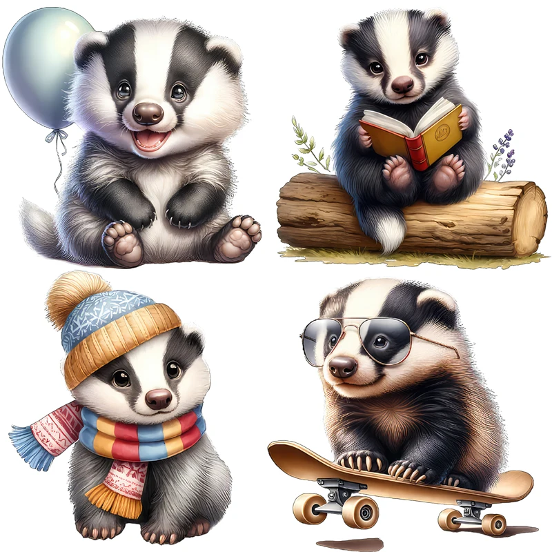 Three Ratels QB55 Cute Raccoon Cartoon Watercolor Wall Stickers for Children's Bedroom Decoration Kindergarten decals