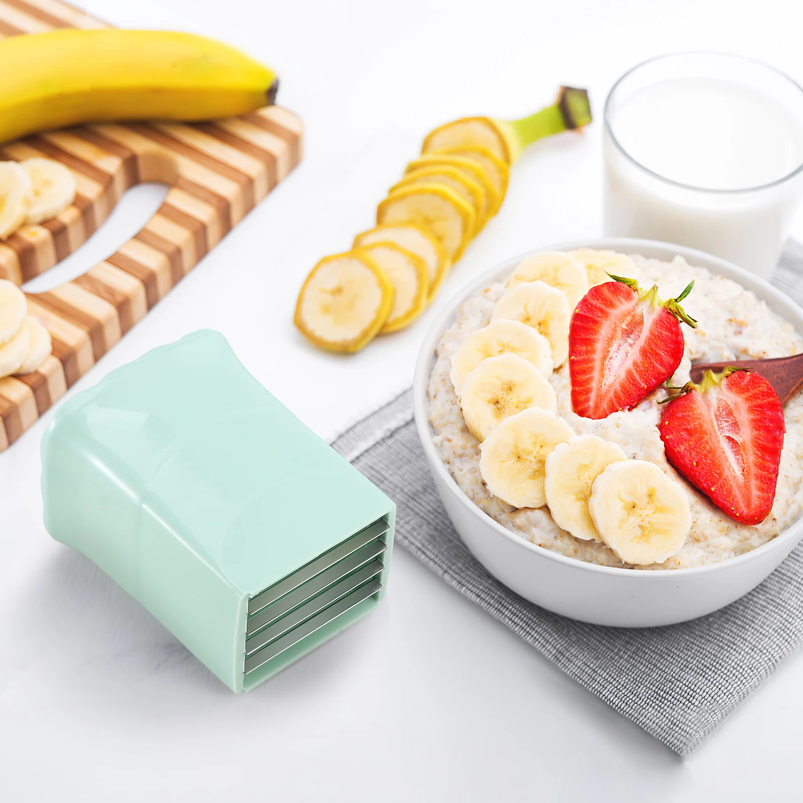 

3 set Cup Egg Banana Strawberry Cutter Fruit Vegetable Slicer Plastic Stainless Steel Kitchen Gadget Hand Press Portable