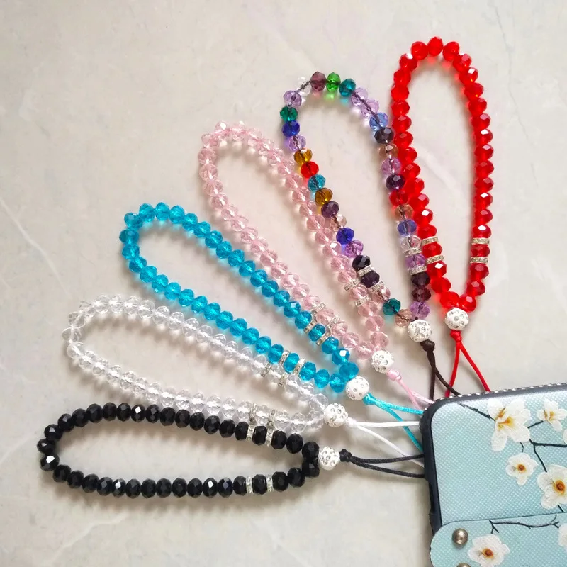 1Pc DY Hot sales Colorful Crystal Phone Hanging Rope Creative Universal Phone Chain Wrist Strap Rope Bead Pendant Phone Lanyards