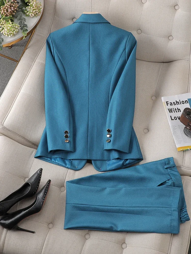 Blazer e pantalone formale da donna completo da donna viola blu giacca pantaloni da lavoro femminile da lavoro Set da 2 pezzi