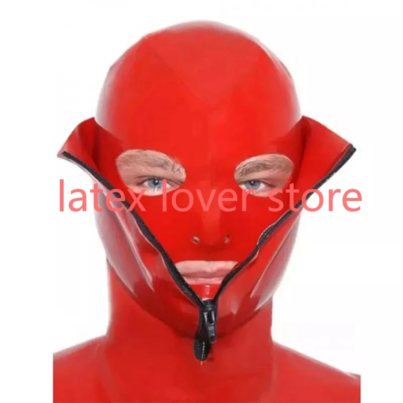 Sexy Red Latex Mask Rubber Hoods Fetish Double Layer for Men Women with Zip