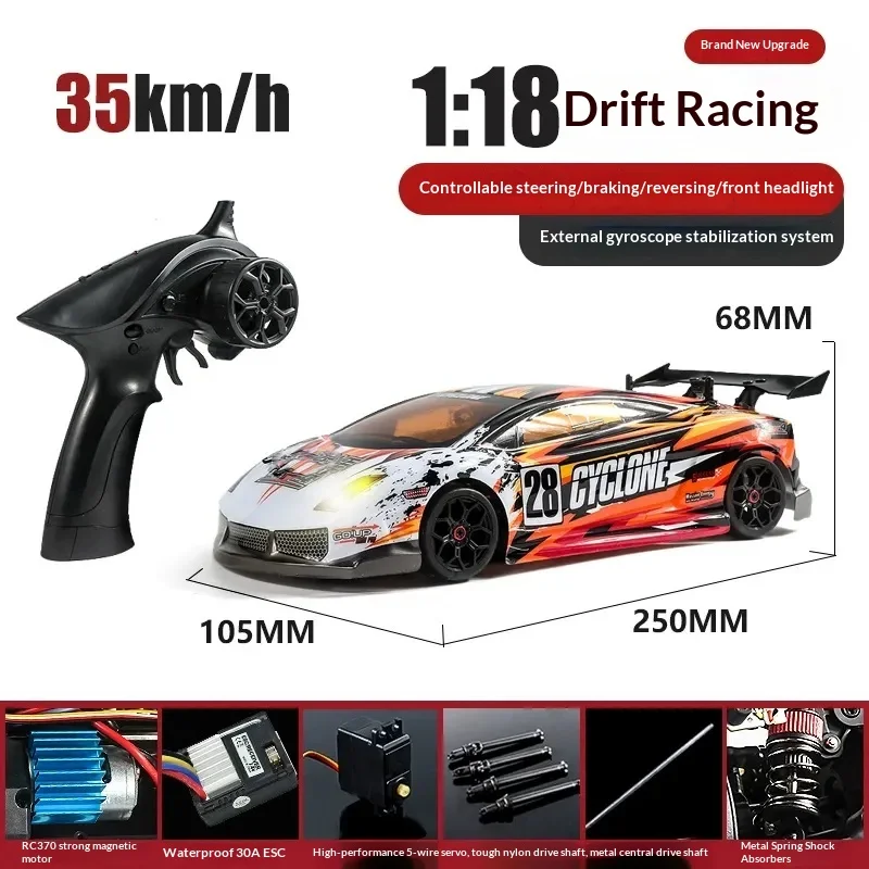 하이보 스타 1:18 풀 사이즈 원격 조종 드리프트 고속 자동차 사륜구동 조종 가능한 라이트 드리프트 레이싱카 장난감 선물