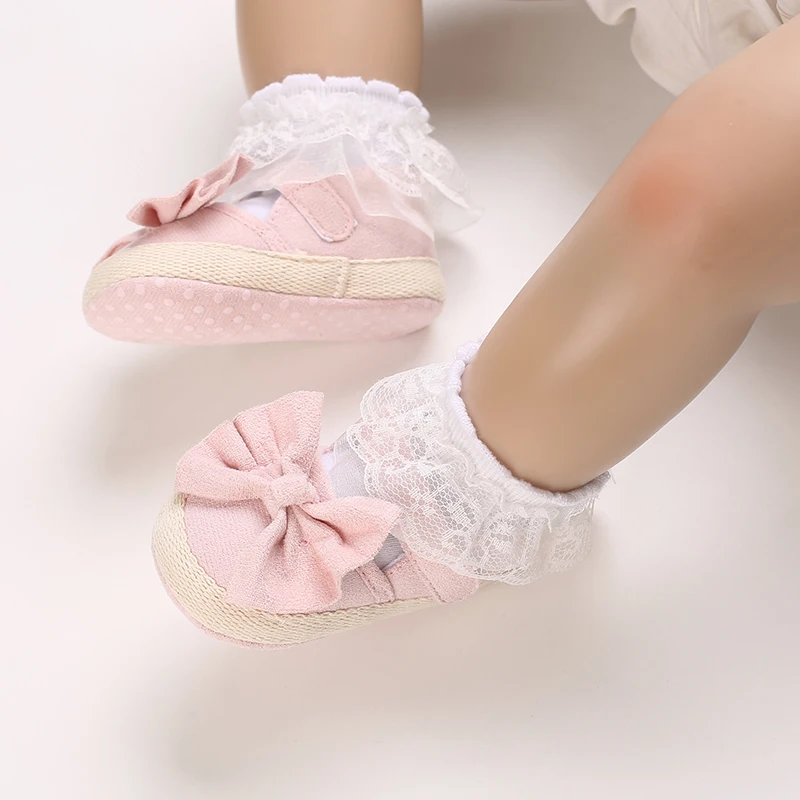 Schattige Nieuwe Baby Meisjes Schoenen 0-18M Baby Zachte Zool Babyschoenen Katoenen Strik Prinses Schoenen Eerste Wandelschoenen Baby Schoenen