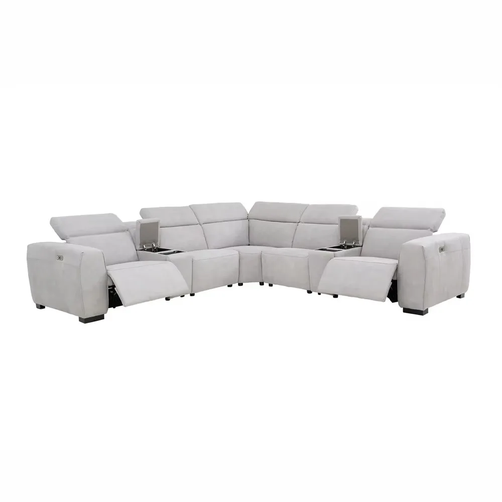

Nordic style corner sofa electric function technical fabric large L-shaped design high backrest adjustable storage sponge