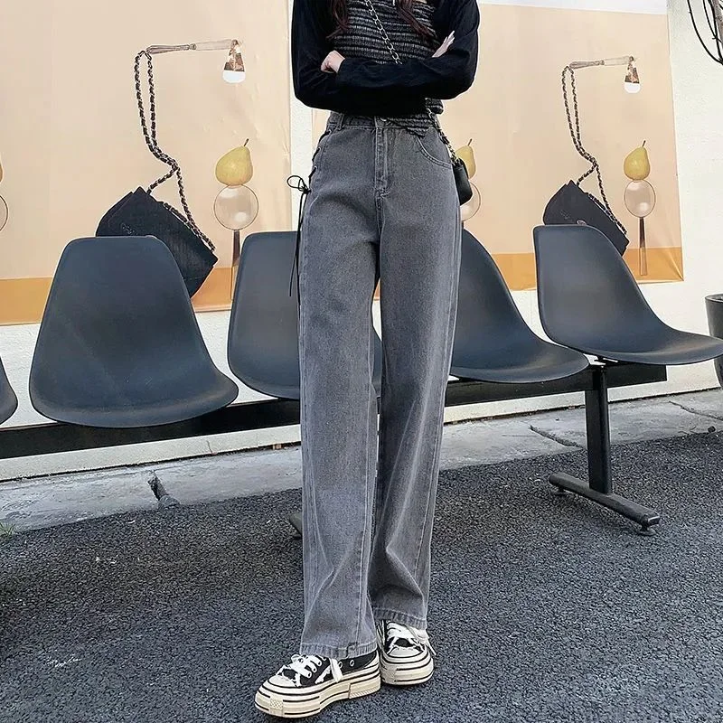 

Дизайнерские джинсы High Street Vibe в стиле ретро для женщин, американские уличные джинсы с регулируемой талией, свободный крой, модные широкие брюки