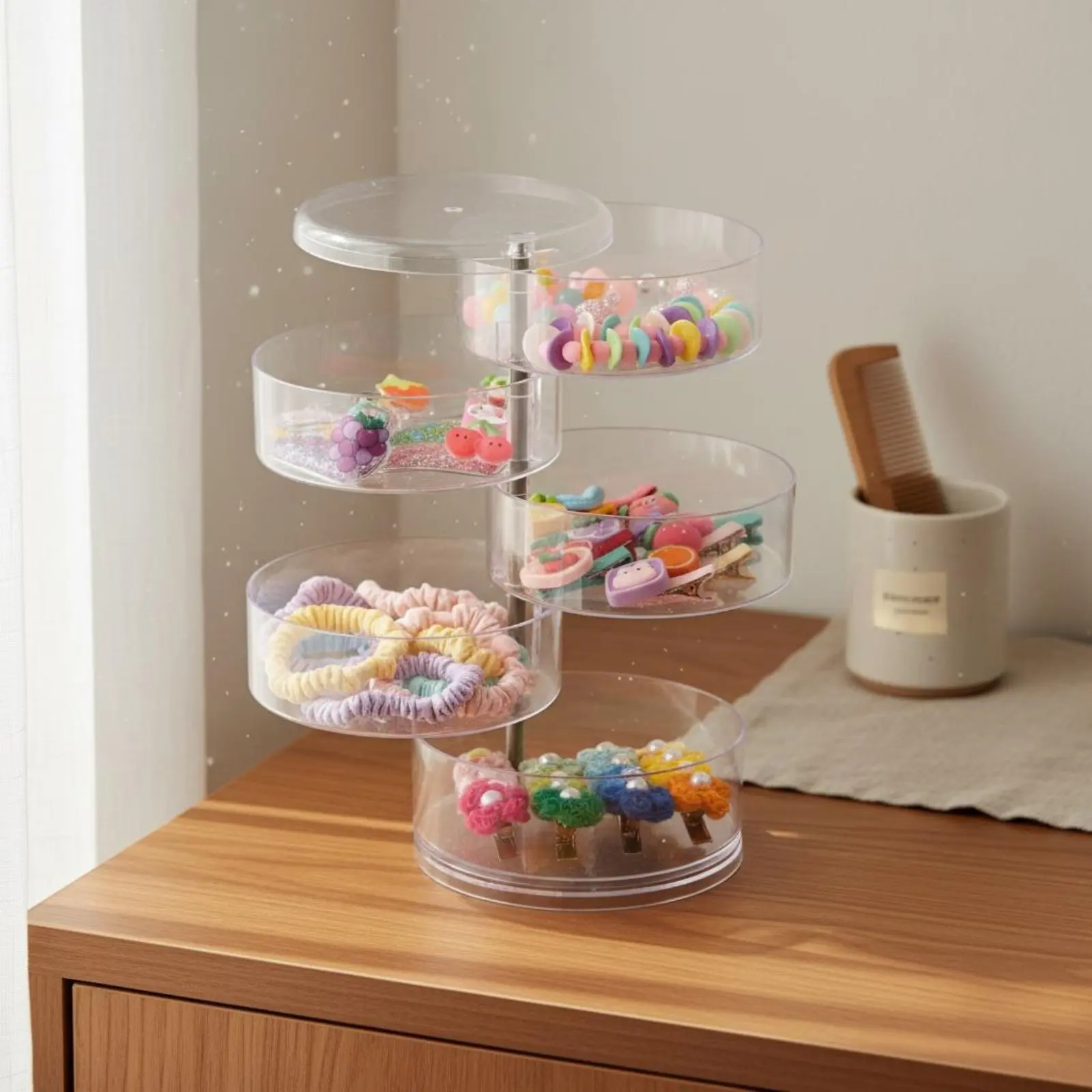 

3-Tier Collectible Display Case Multi-Layer Dustproof Rotating Box Transparent Organizer Case 360° View for Children