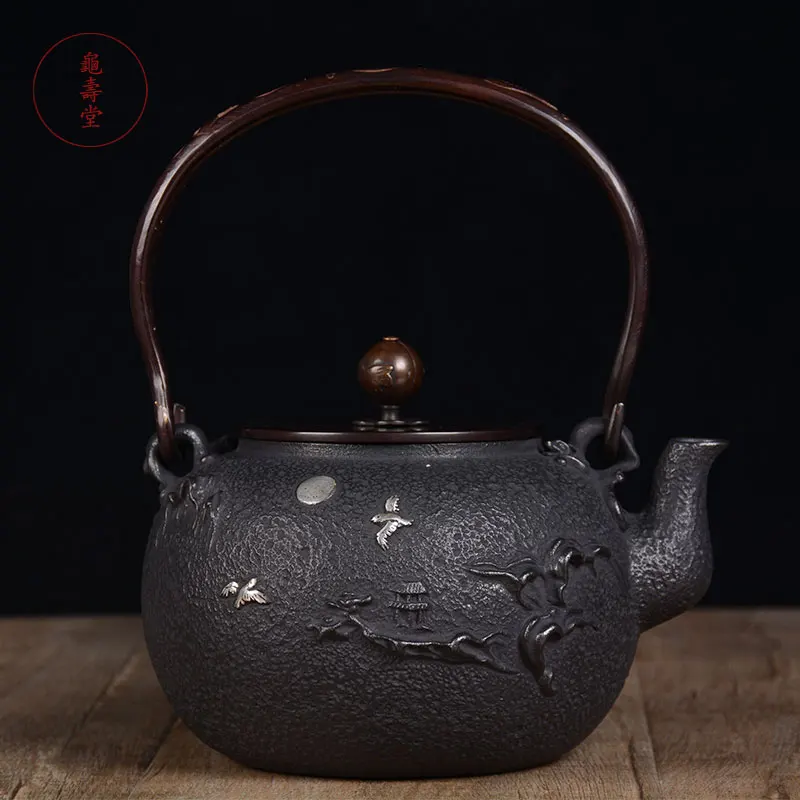1.2L Cast Iron Teapot Japanese Old Fellow Kettle Boiled Pot No Coating Kung Fu Tea Pot Cast Iron Tea Maker Household Teapot Gift
