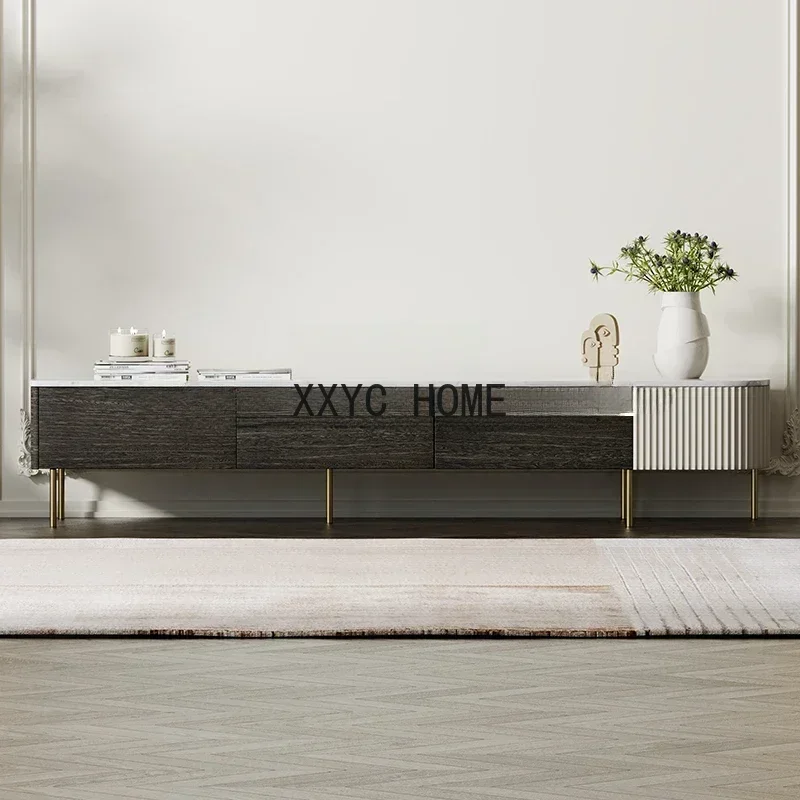 

Italian Light Luxury Natural Marble TV Cabinet Living Room Floor Cabinet Designer TV Stand
