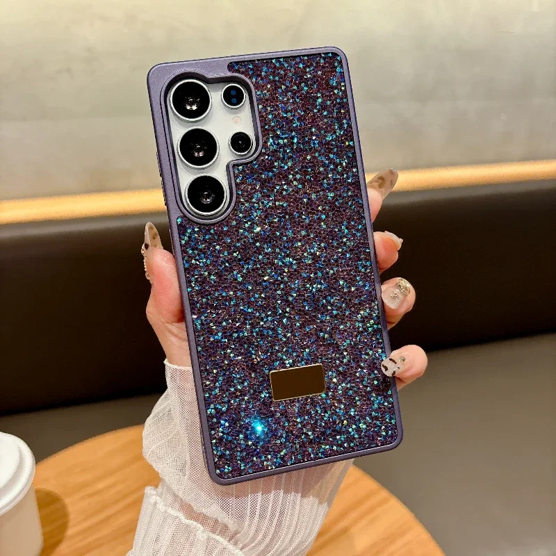 Capa Brilhante com Glitter e Diamantes para Samsung Galaxy S26 S25 S24 S23 Plus Ultra, Capa Protetora Dura à Prova de Choque