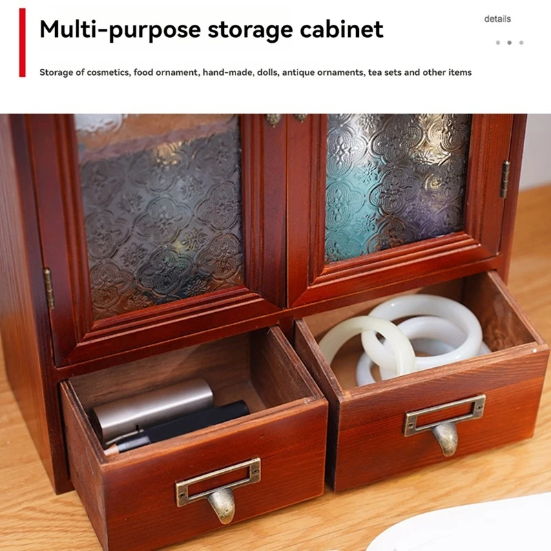Wind Retro Old Wooden Desktop Storage Cabinet Drawer Type Cosmetic Storage Box Perfume Storage Cabinet-A57M