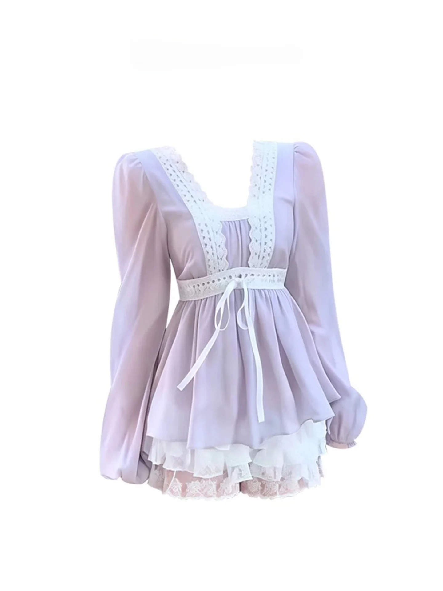 

HEZA большие размеры, сладкий комплект из топа и юбки с кружевной отделкой, моющийся осенний наряд с высокой талией для женщин