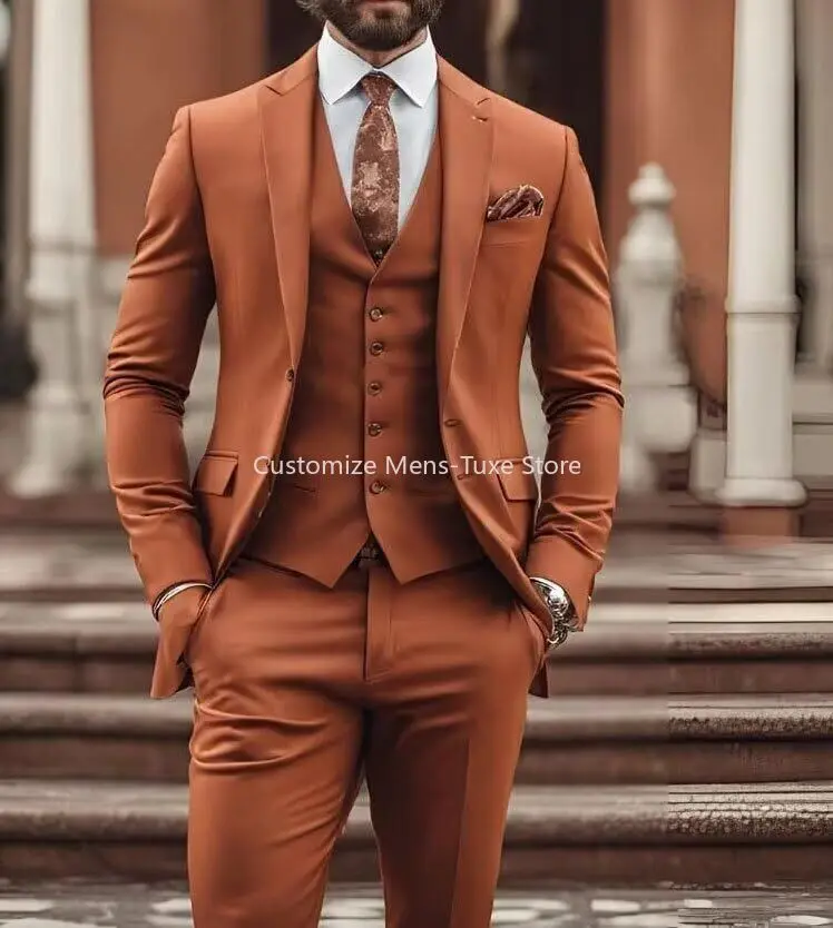 Men's 3 Pcs Suits for Wedding Single Breasted Suit Peak Lapel Blazer+Pants+Vest