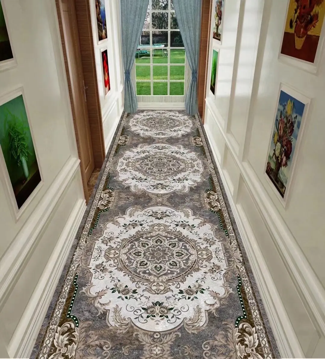 Classic Luxury Long Runner Carpet for Hallway Floral Lobby Villa Area Rug for Corridor Soft Washable Antiskid Entryway Floor Mat