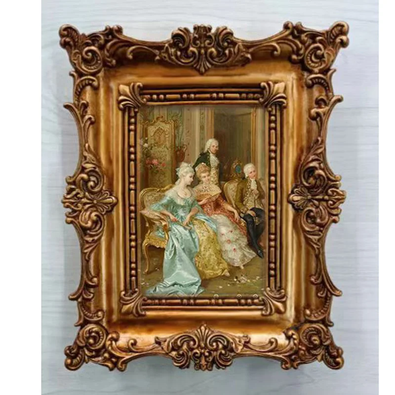 

European-Style Retro Gold Resin Photo Frame Wall-Mounted Photo Wall Relief Creative Rectangle American Pastoral Resin Photo Fram