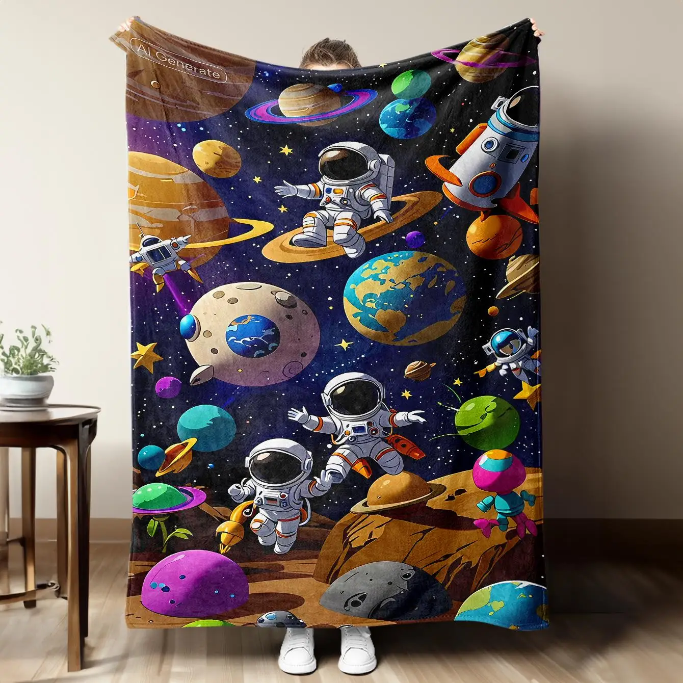 Space Planet Theme Pattern Flannel printed blanket suitable for all seasons suitable for living room office sofa and travel