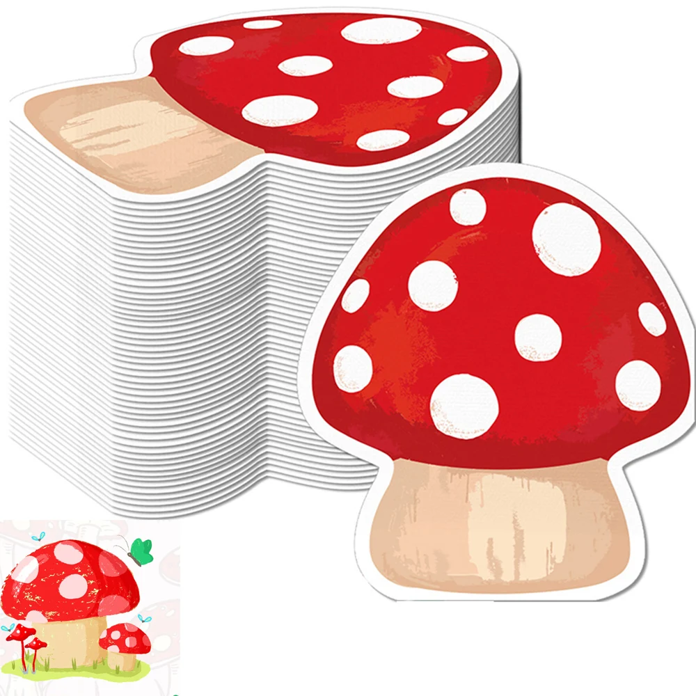 Servilletas con forma de seta, pañuelos de seta roja, decoración de mesa, tema de bosque, suministros para fiesta de cumpleaños, Baby Shower, 20/100 Uds.