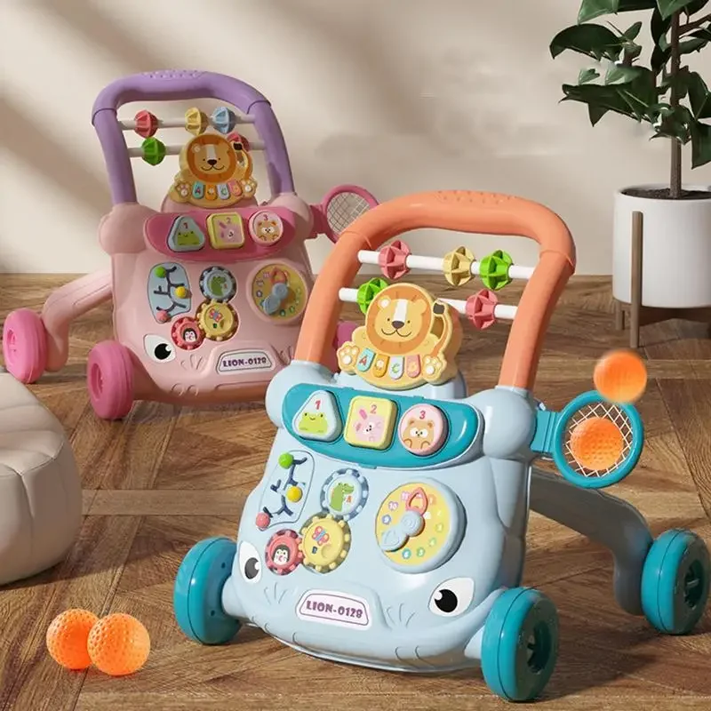 Babies Walker with Wheels Stand Learning Activities Developmental Multi-functional Toddler Trolley Hand Push Walker