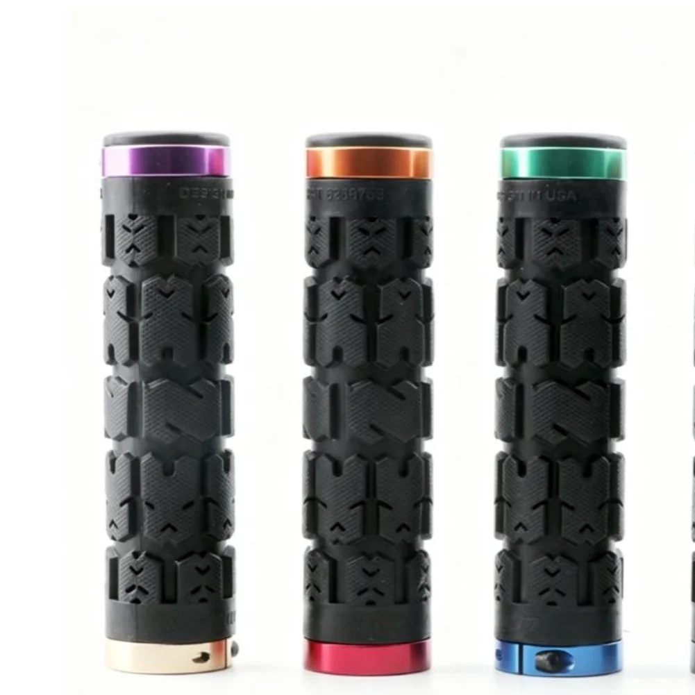 Silicone Lock On Bicycle Handlebar Grips Non Slip Shock Absorbing Ergonomic Padded With CNC Aluminum Rings For Mountain Bike