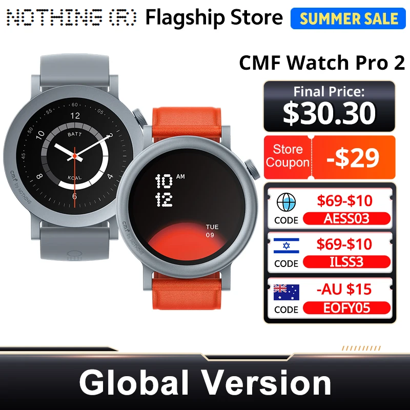 Reloj CMF by Nothing Versión Global Pro 2, Llamadas por Bluetooth, Pantalla AMOLED de 1.32'' y 60 FPS, Batería de 11 Días, GPS, Monitores de SpO₂