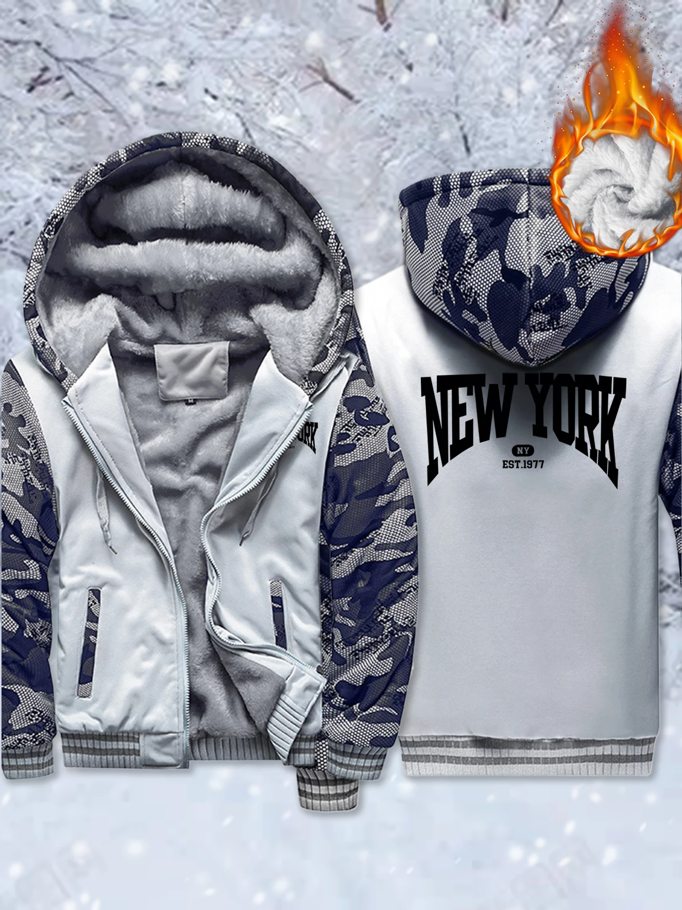 

New York City Usa 1977 Pattern Men Thicken Jackets Fleece Fashion Coats Sport Oversized Streetwear Unisex Zipper Winter Clothes