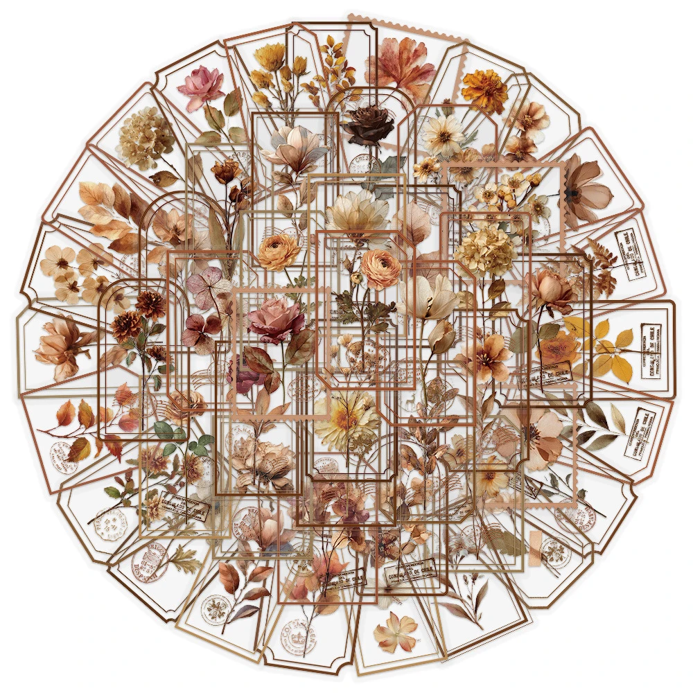 10/30/50 قطعة ختم خمر زهرة الكرتون ملصقات الجمالية الكتابة على الجدران ملصق زجاجة ماء المحمول الهاتف الشارات الشفافة ديكور