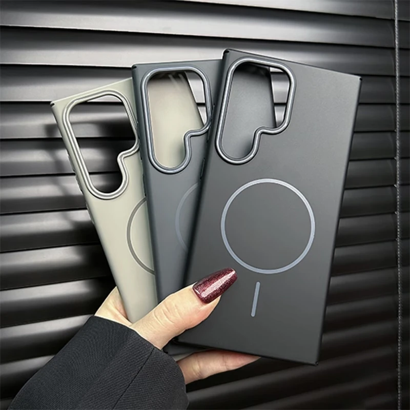 

For Samsung Galaxy S25 S24 S23 Ultra S22 S21 Plus Note 20Ultra Luxury Magnetic Magsafe Phone Case Matte Hard PC Shockproof Cover