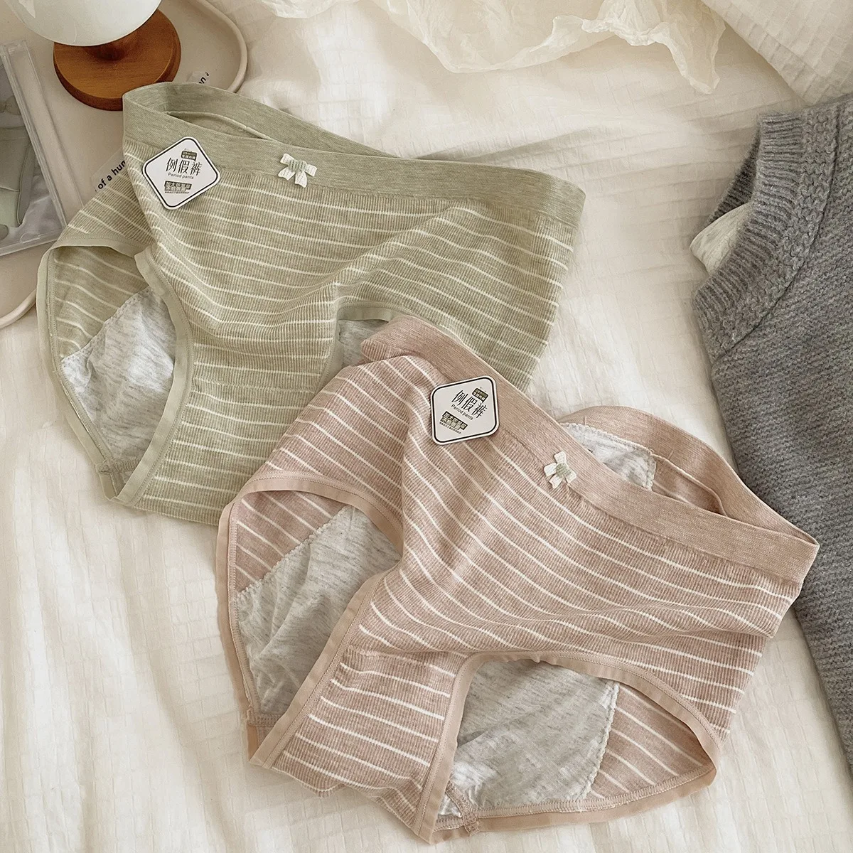 Calcinhas Menstruais Listradas Anti-Vazamento para Mulheres, Roupa Interior Período, Plus