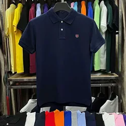 On Sale Original Mesh 100% Cotton Summer Big Horse Logo Short Sleeve Polos Mens Shirts Tops 3 Embroidery Logo Polos Male Shirt