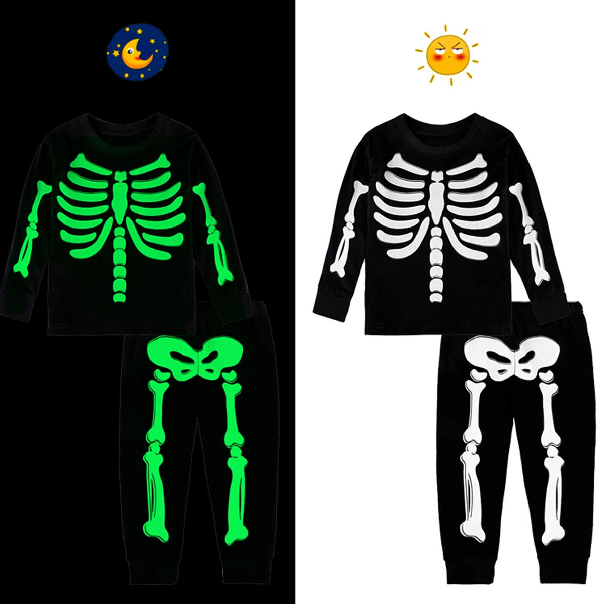 Kids Skeleton Costume Boys Girls Skull Glowing in the Dark Clothes Sets Child Halloween Party Costumes Novetly Cosplay  Outfit