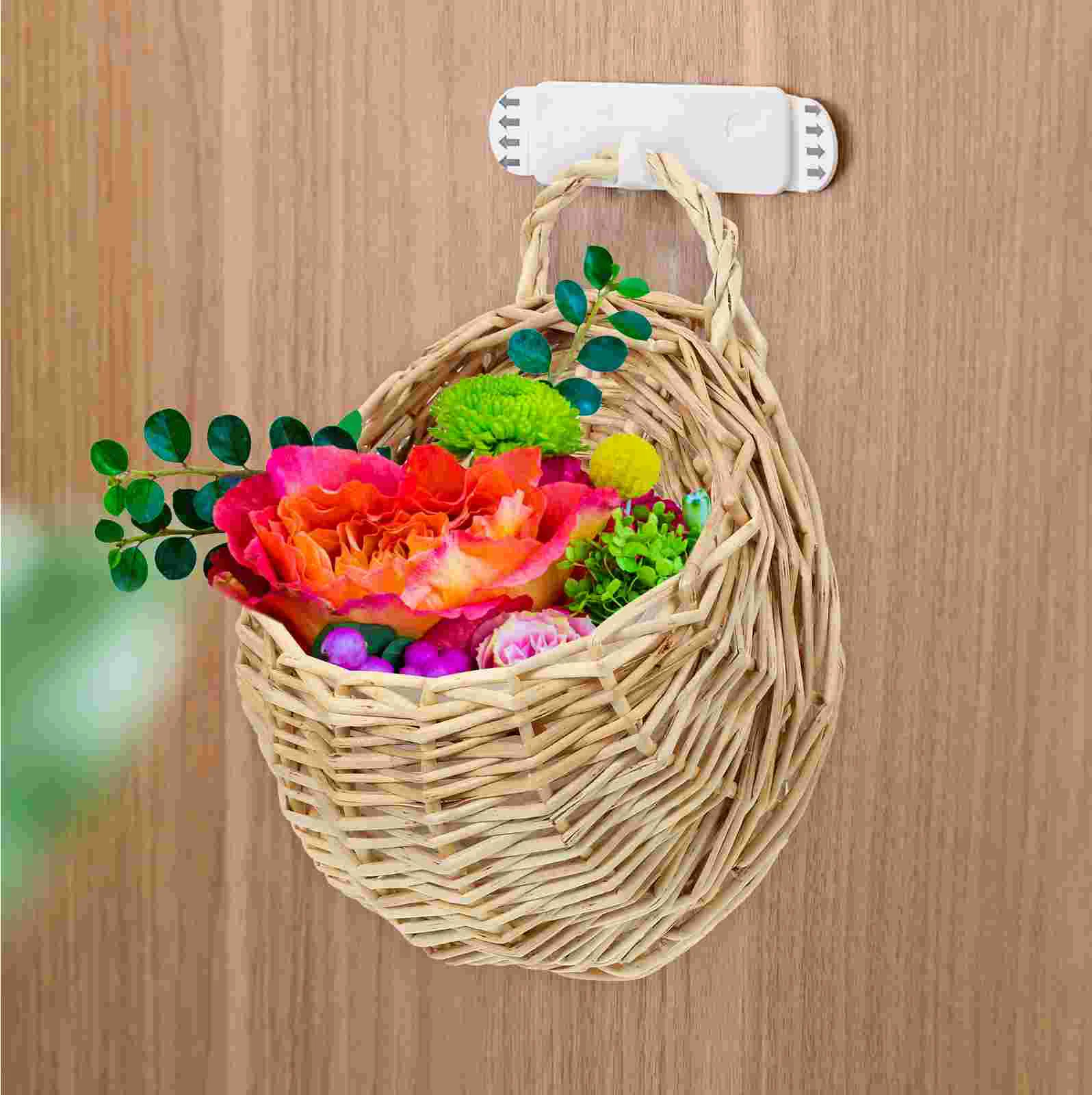 2 Pcs Wall Hanging Rattan Flower Basket Sundries Organizer Flowers Holder Storage Kitchen Baskets Bathroom Woven for