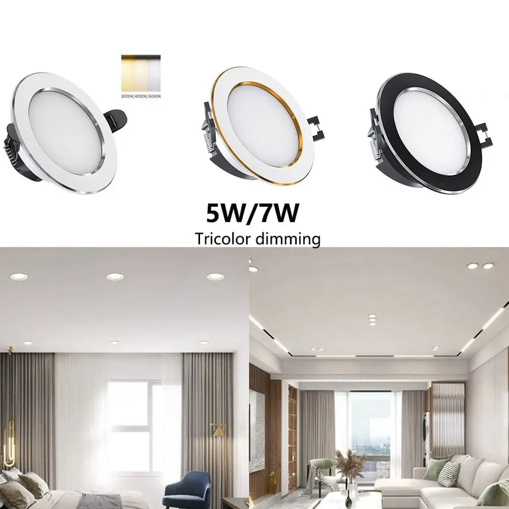 Durable Recessed LED Downlight Tricolor Dimmable Energy Saving Down Lights 5W 7W Spot Light Ceiling Spot Lights Living room