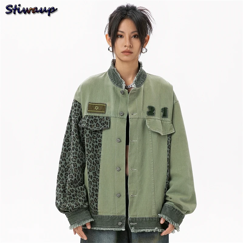 Women\'s Denim Jacket Green Patchwork Lady Jackets for Women 2024 Fall New in External Outdoor Clothes Jeans Jacket Womens Luxury