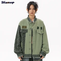 Women's Denim Jacket Green Patchwork Lady Jackets for Women 2024 Fall New in External Outdoor Clothes Jeans Jacket Womens Luxury