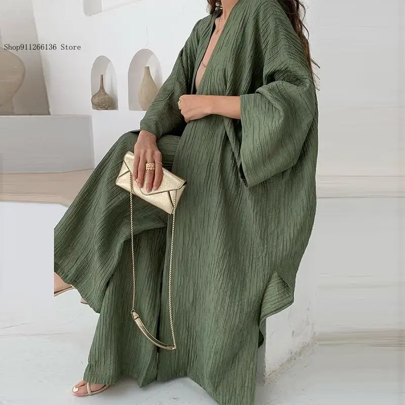 Lady Pleated Texture Straight Casual Pants Two-Piece Sets Elegant Female Loose Outfits Women's Autumn Suits