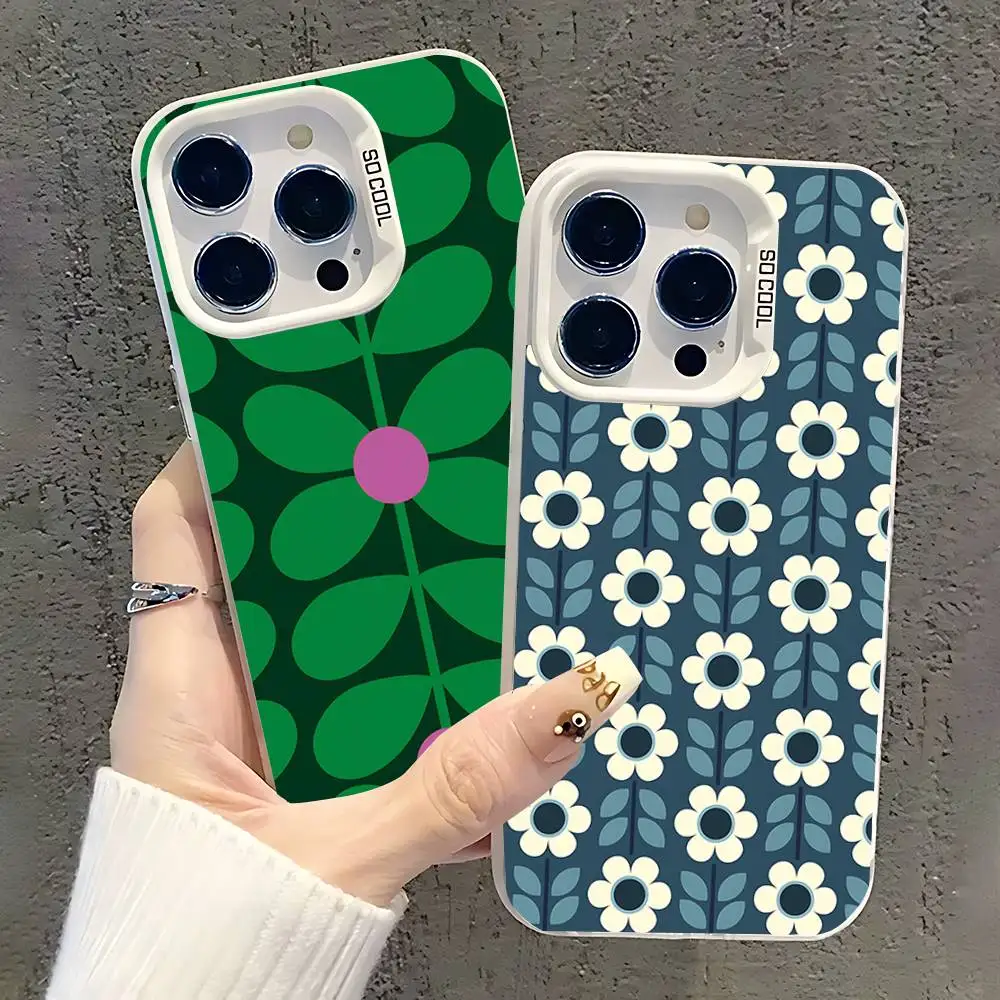 

Multi Stem Orla Kiely F-Folio White Phone Case IMD Color Silver Shell For IPhone 17 16 15 14 13 12 11 Pro Max Plus