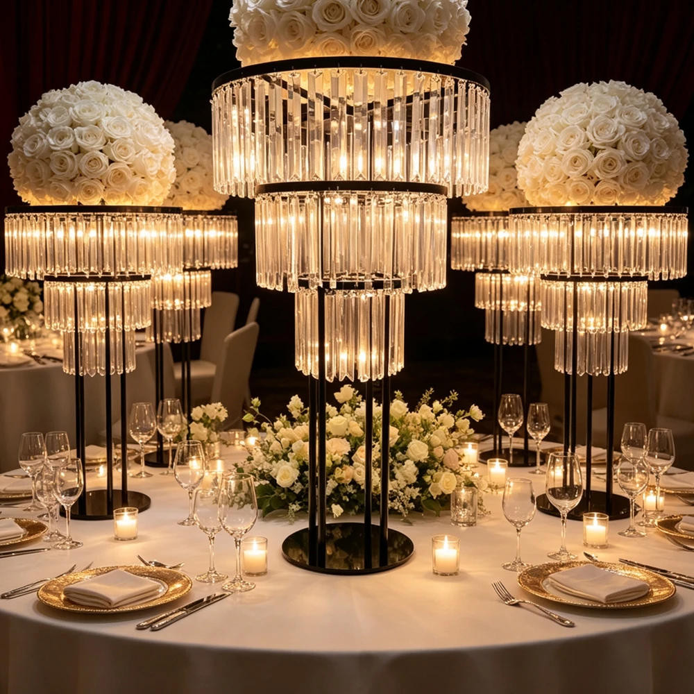 3-10psc 60-114cm Wedding Party Decoration Handmade Acrylic Clear Pillar Shape Candelabra Table Centerpiece Candleholder