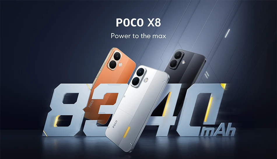 Global Version POCO X8 Snapdragon® 6s Gen 4 Smartphone NFC 50MP main camera 8340mAh 6.83" AMOLED display 67W HyperCharge