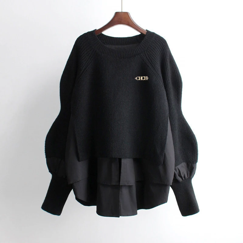 Brand Design Solid Color Women's Sweater 2023 Loose O-Neck Pullovers Autumn Winter Lantern Sleeve Knitwears Female Tops