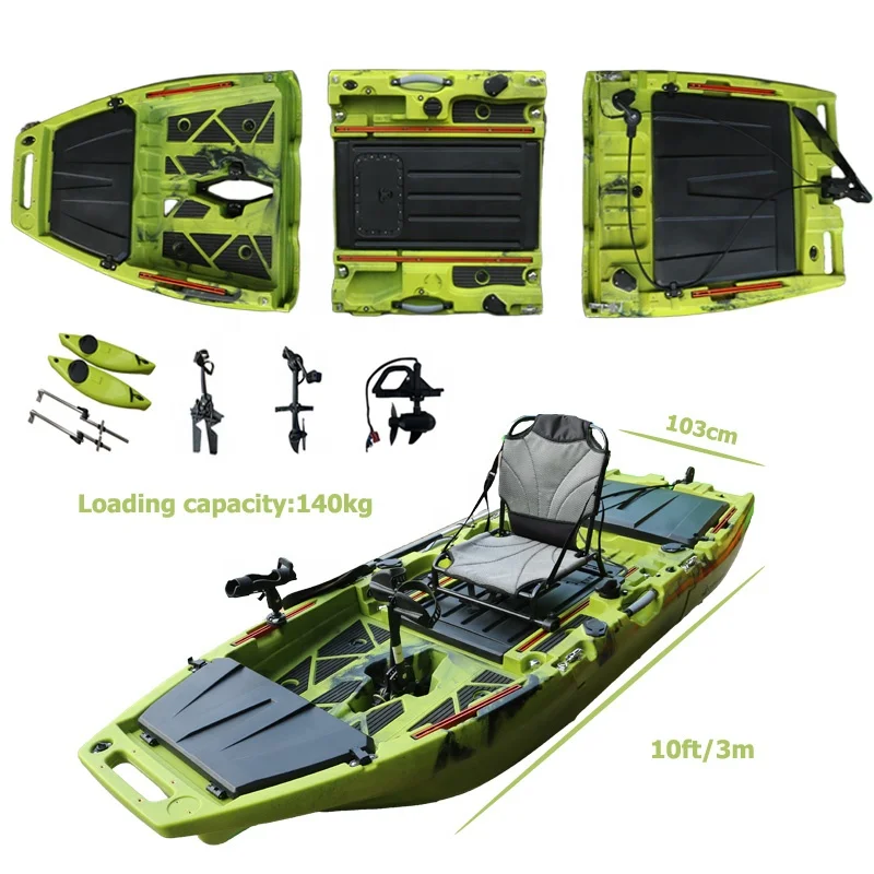 10ft  Fin Propeller Pedal Drive Kayak Modular Single Seat Motorized Detachable Canoe Fishing Kajak with Livewell Electric Motor