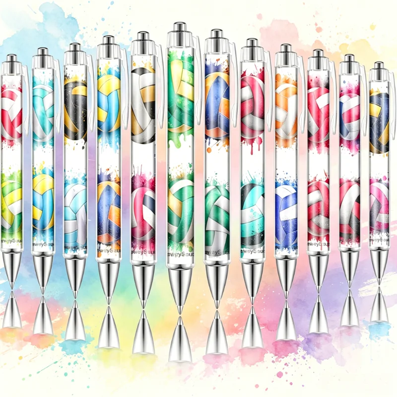 

12Pcs Watercolor Splash Volleyball Ballpoint Pens, Volleyball Signature Pens, Office Stationery & Party Gifts, Random Styles