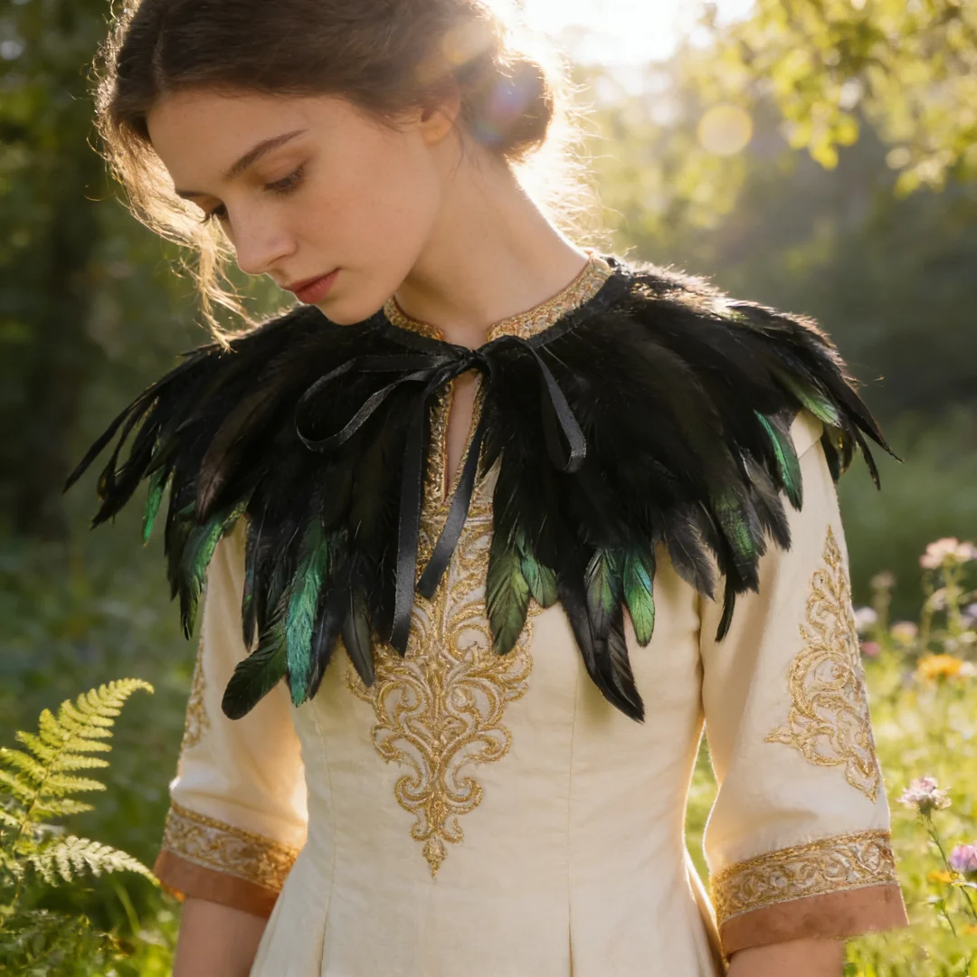 UYEE Medieval Feather Belt Halloween Feather Shawl Cloak Renaissance Role Playing Shoulder Feather Belt Cosplay Belt Accessories