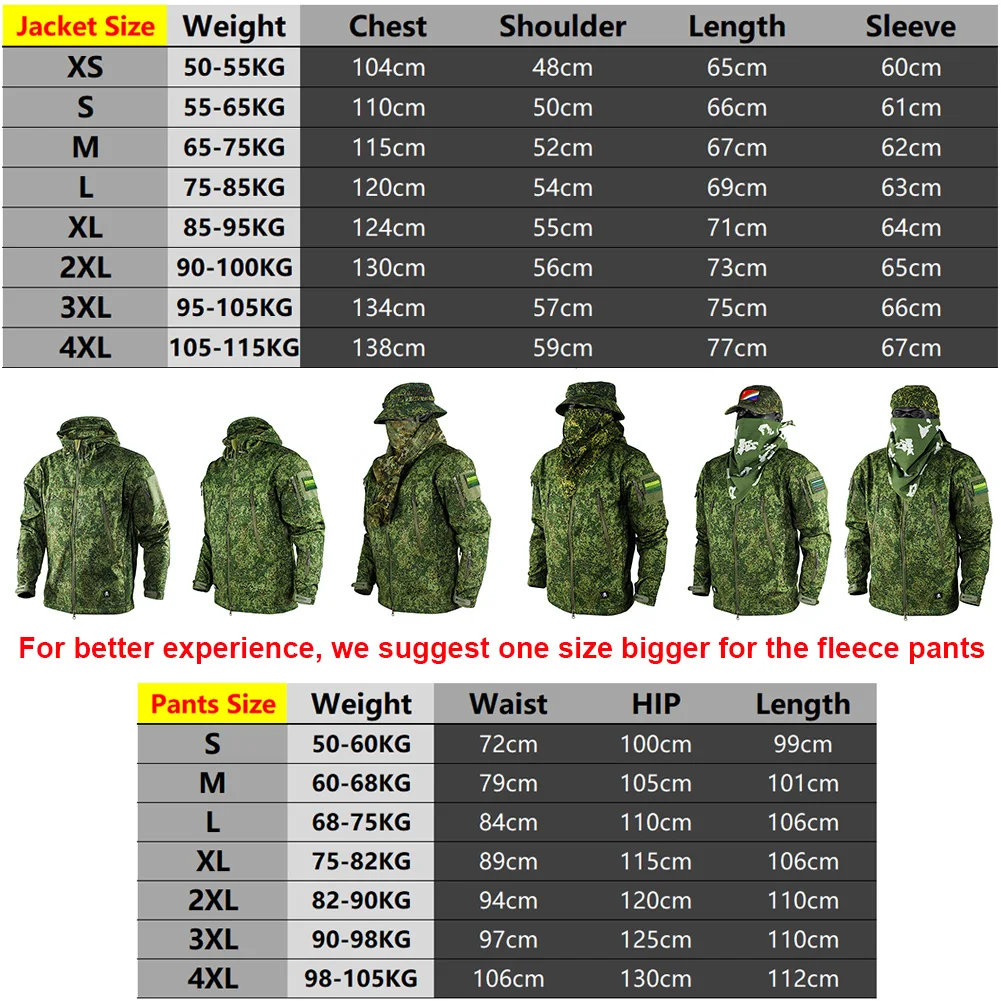 군복 위장 장비, 야외 세트 작업복, 양털 따뜻한 방풍, 겨울