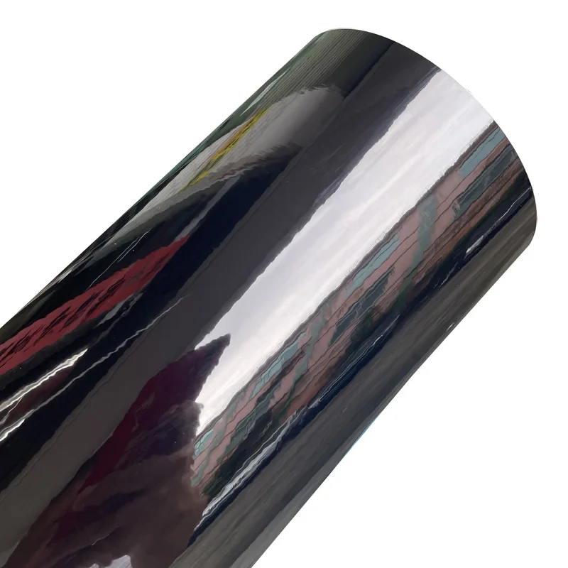 Premium Dehnbare Spiegelchrom Schwarze Vinylfolie Selbstklebende Folie mit Luftkanälen Fahrzeug-Autofolierung Aufkleber