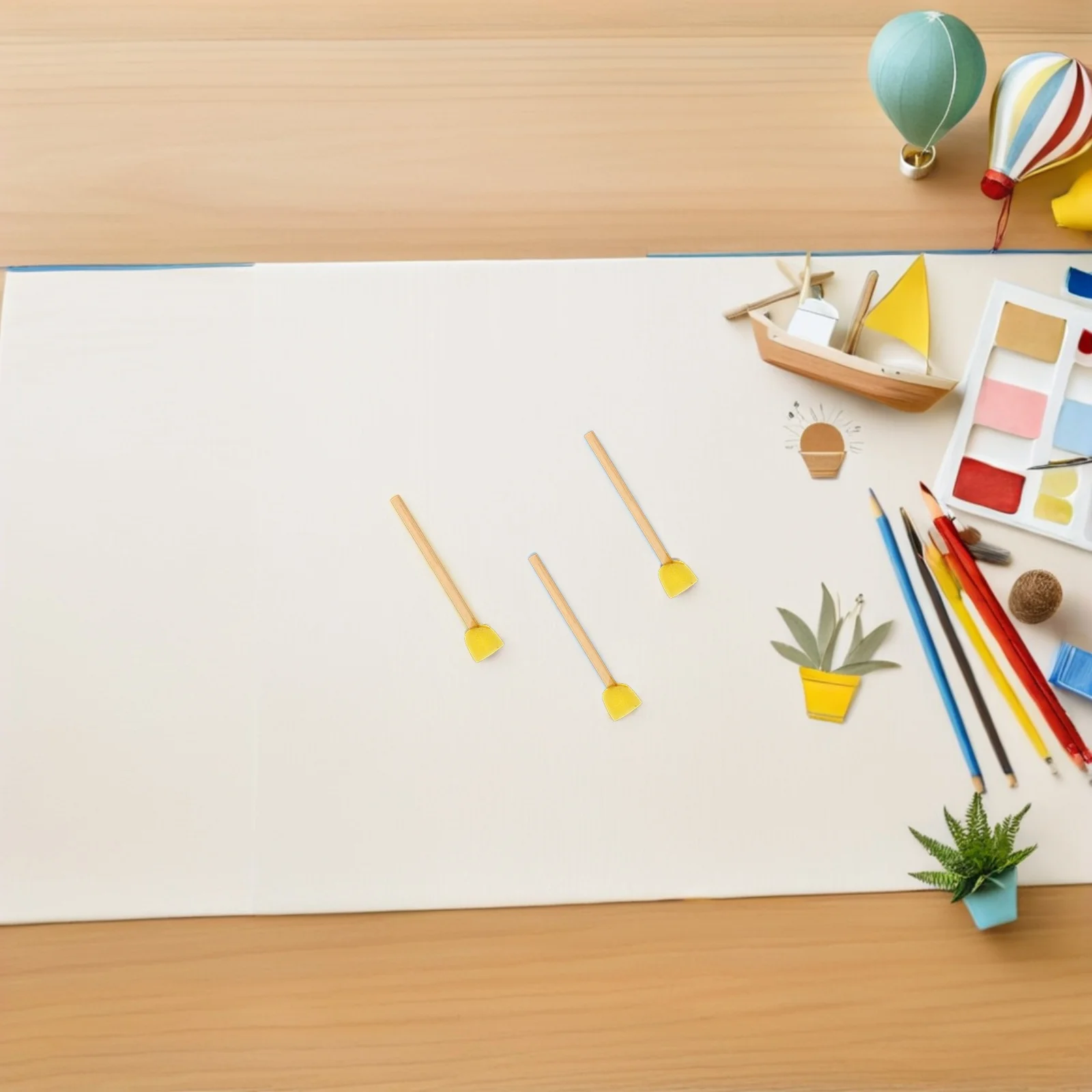 

40Pcs Round Sponge Paint Brush Set Yellow Wooden Handle Kids Craft Painting Tools Sponge Brushes for Watercolor Acrylic Art