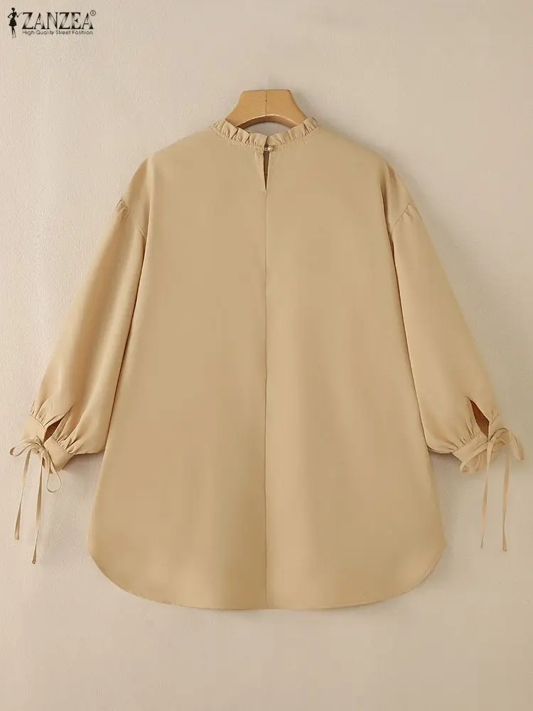 ZANZEA 패션 여성 긴팔 탑 2025 가을 블라우스 캐주얼 O넥 루즈 셔츠 여성 우아한 오피스 워크 블라우스 오버사이즈