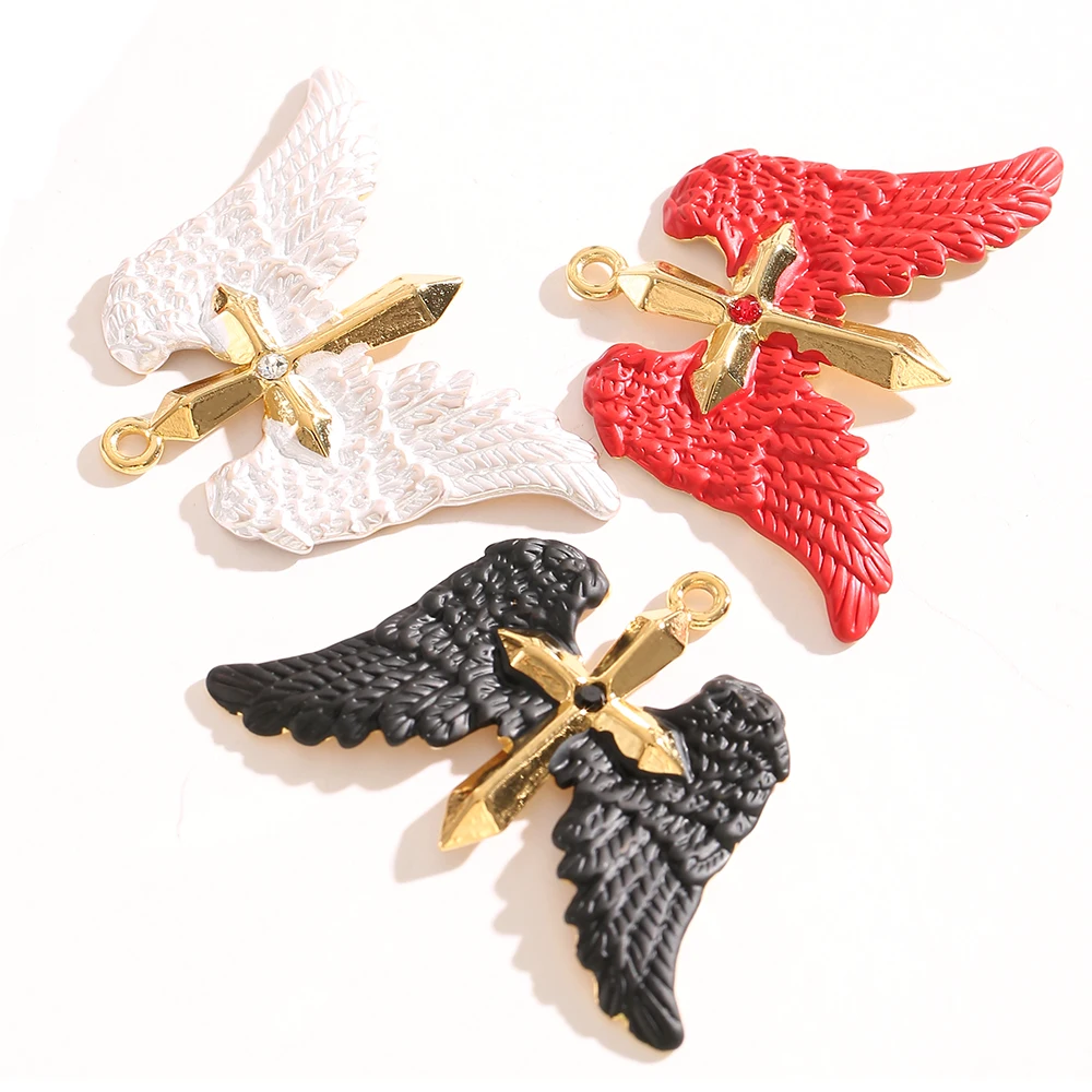 

1/2PCS Enamel Wing Cross Pendants Punk Style Gold Plated Charms for DIY Necklace Jewelry Making Wholesale Supplies