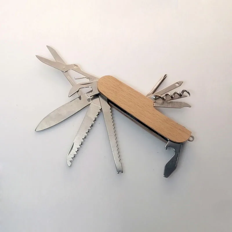 

Personalized 11 IN 1 Multi-purpose Knife Multitools Stainless Steel Folding Knife Wood Handle Outdoor Keychain Pocket Knife Tool