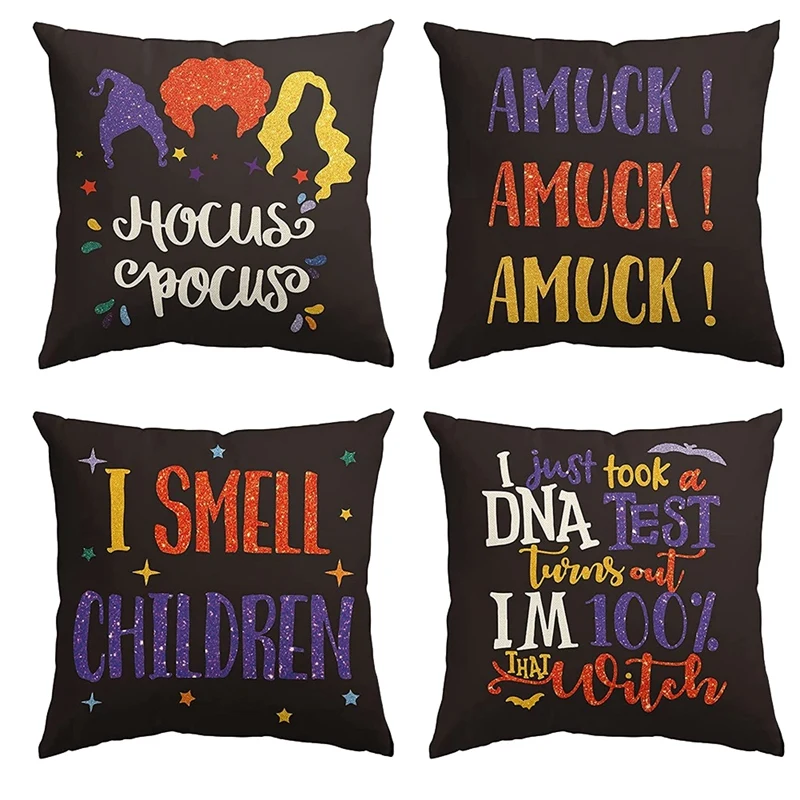 

Halloween Throw Pillow Covers 18X18 Inch Children Cushion Case For Farmhouse Outdoor Sofa Couch Decor Set Of 4