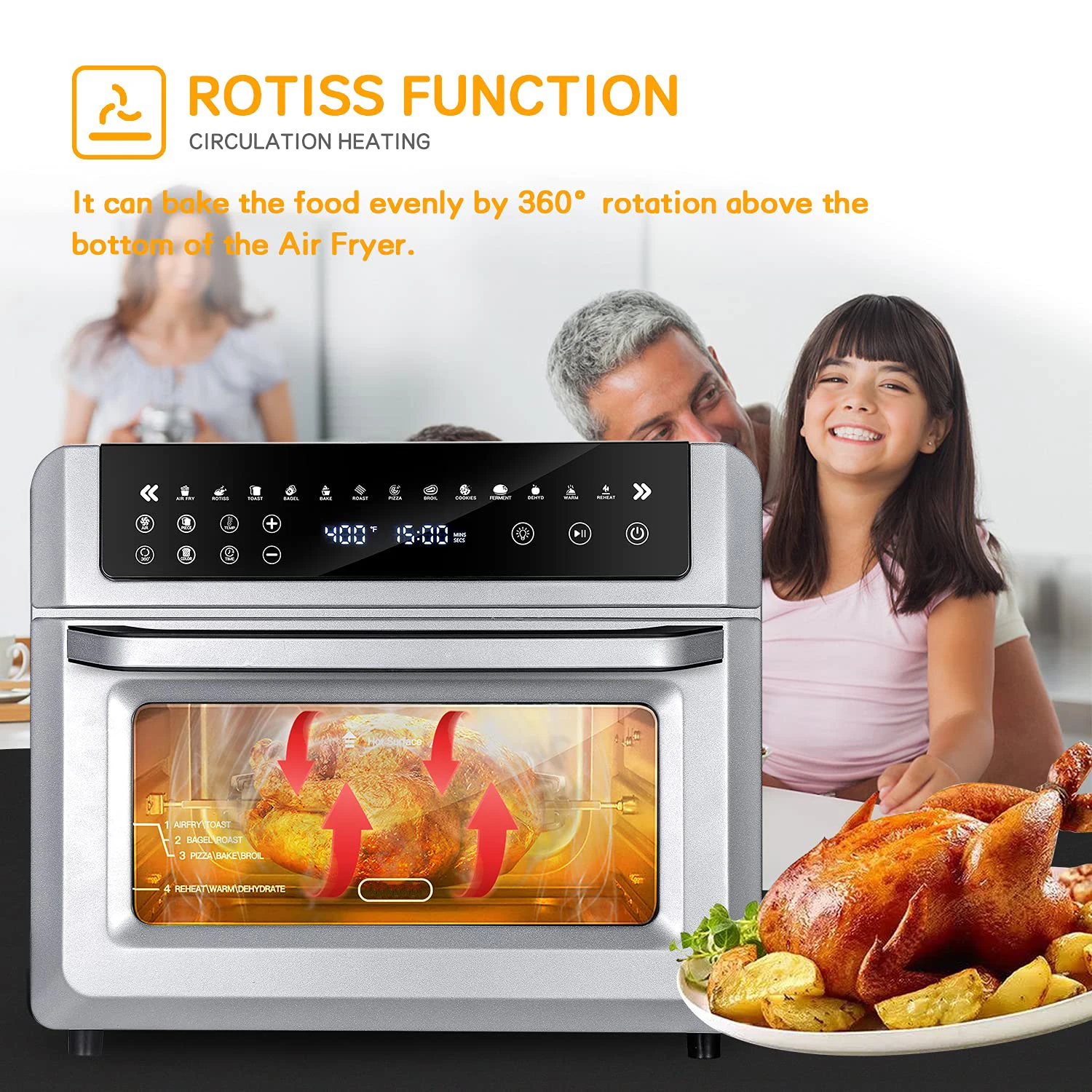 Air Fryer Toaster Oven Combo, Large Digital LED Screen Convection Oven with Rotisserie and Dehydrator, Extra Large Capacity