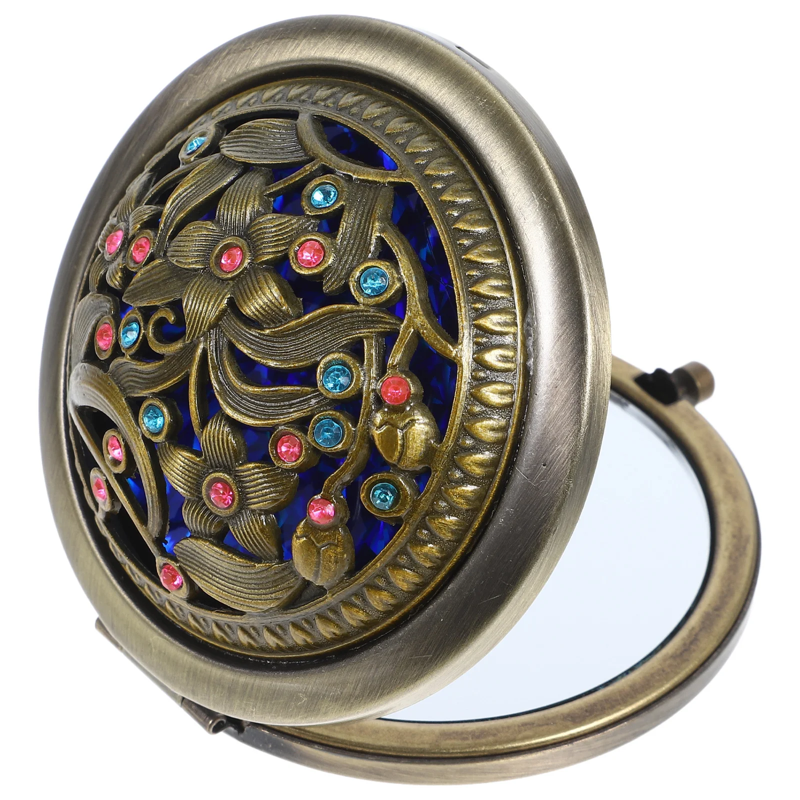 レトロなメイクアップコンパクトポータブルハンドミラー旅行屋外日常使用用折りたたみポケットミラー小さな化粧鏡アクセサリー